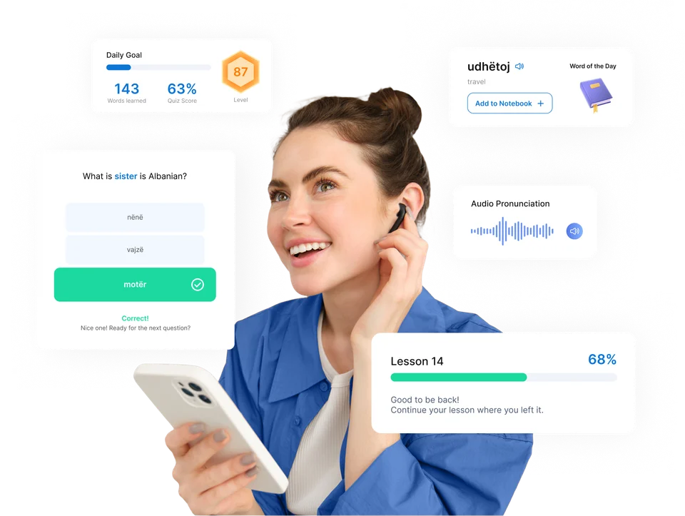 OnAlbanian app lessons and quizzes