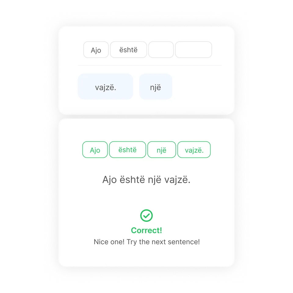 OnAlbanian app: Word order
